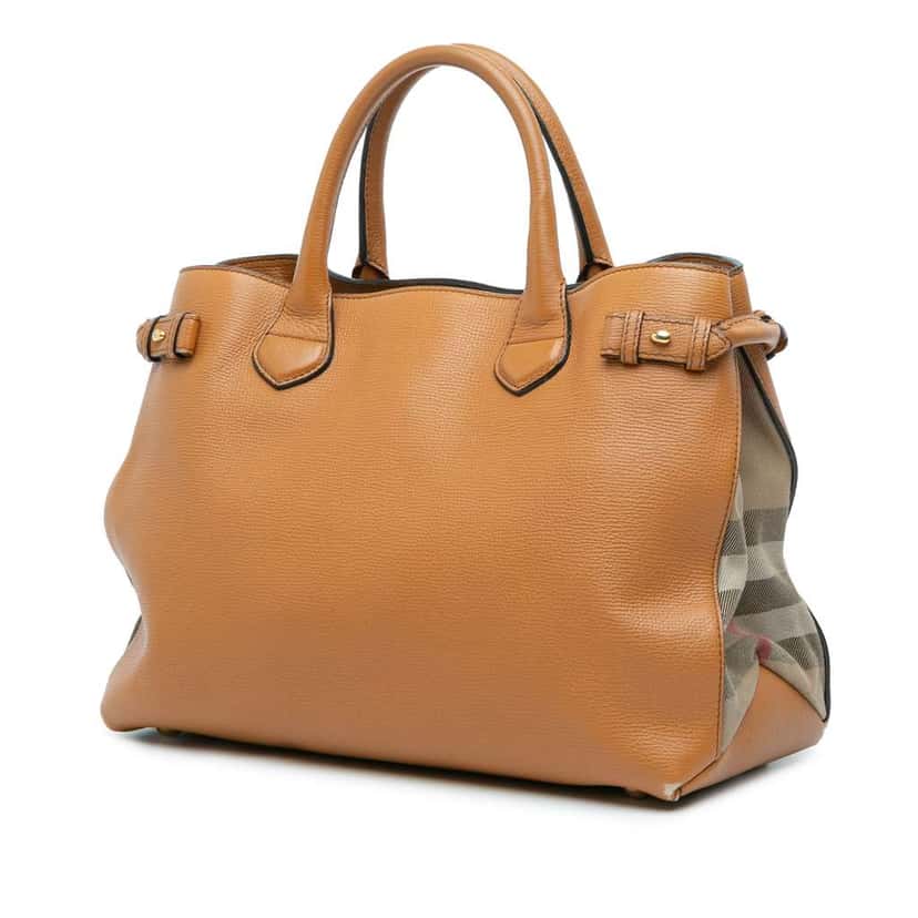 Burberry Medium Leather and House Check Banner Satchel Brown Leather Good condition - Back View