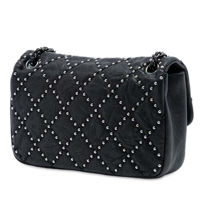 Chanel Small Quilted Distressed Calfskin Studded Metal Beauty Flap Black Leather Good condition - Back View