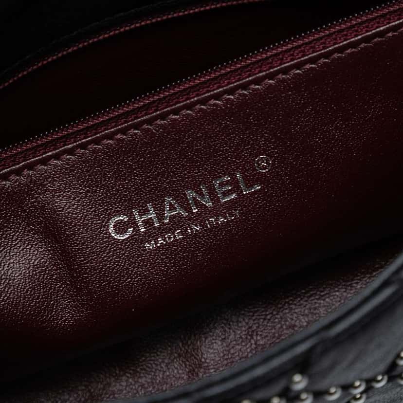 Chanel Small Quilted Distressed Calfskin Studded Metal Beauty Flap Black Leather Good condition - Box View