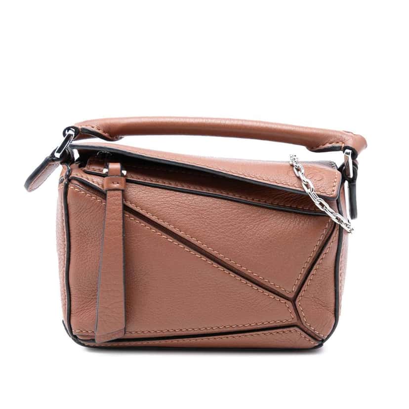 Loewe Nano Calfskin Puzzle Satchel Brown Leather Very good condition - Front View