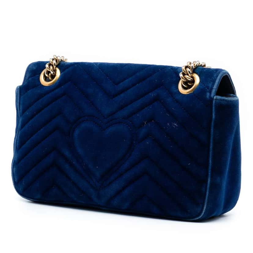 Gucci Medium GG Marmont Matelasse Velvet Shoulder Bag Blue Velvet Good condition - Back View