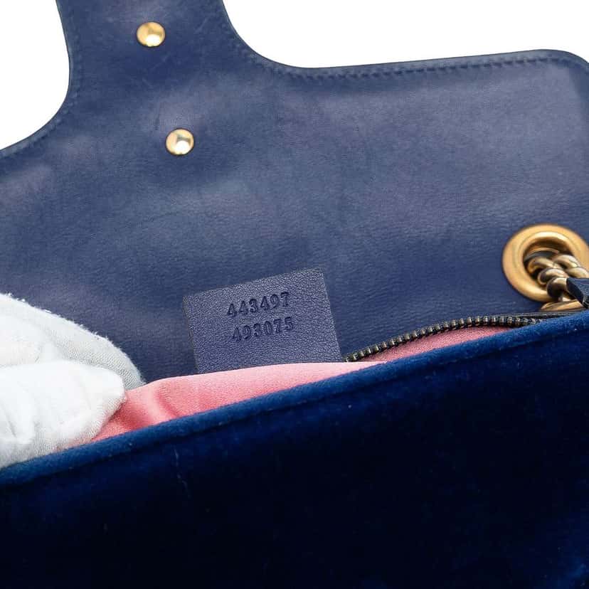 Gucci Medium GG Marmont Matelasse Velvet Shoulder Bag Blue Velvet Good condition - Box View