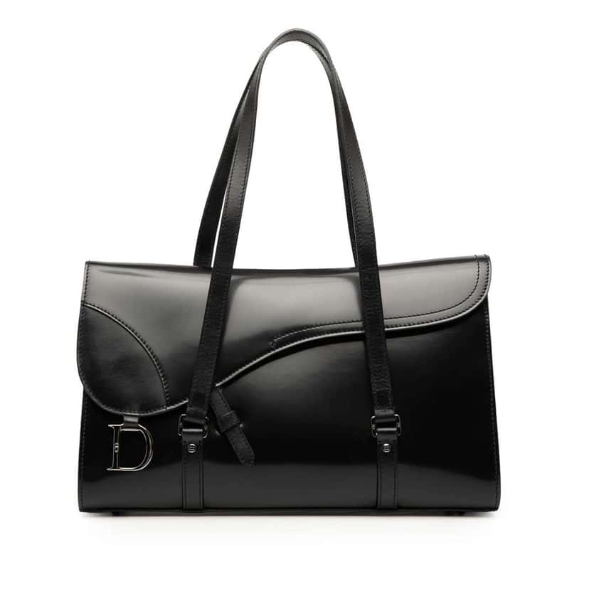 Dior Patent Flap Saddle Bag Black Leather Good condition - Front View