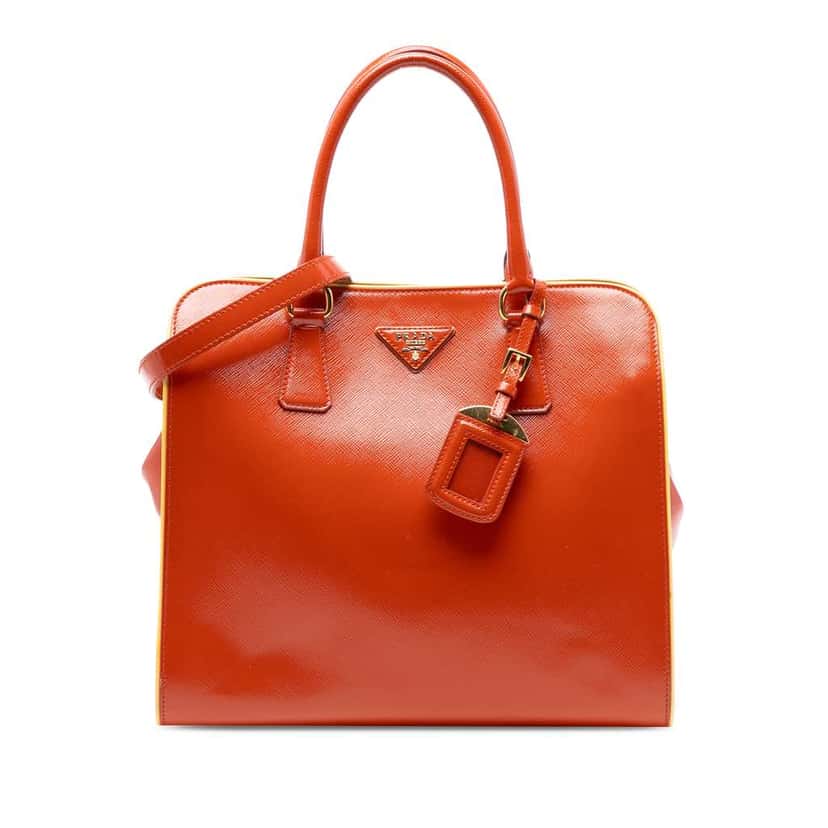Prada Saffiano Vernice Open Convertible Tote Orange Leather Good condition - Front View