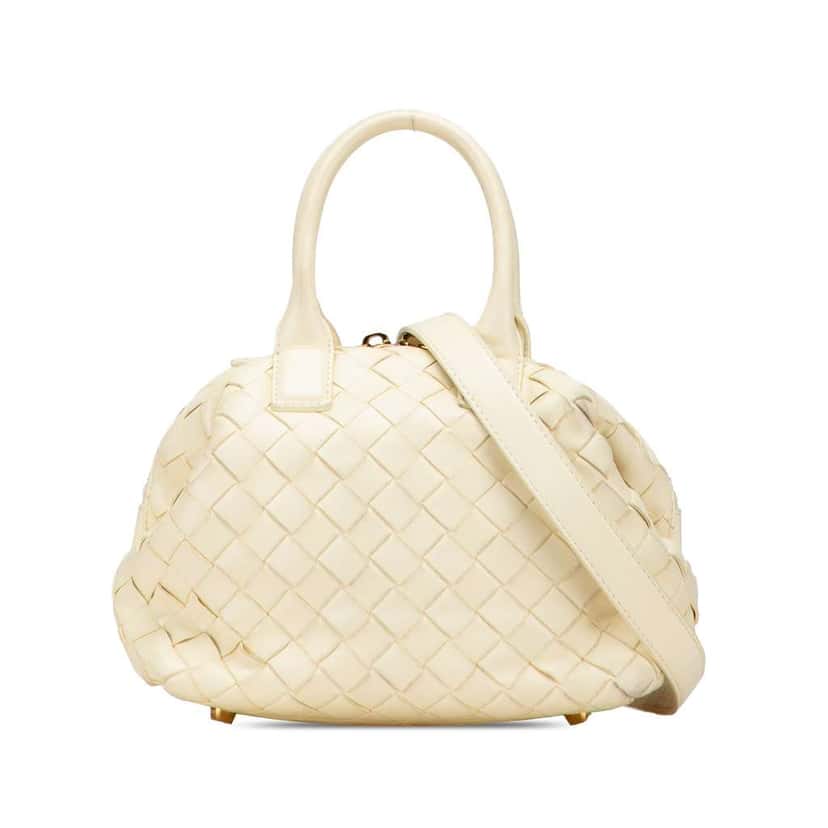 Bottega Veneta Mini Nappa Intrecciato Bauletto Satchel Yellow Leather Good condition - Front View