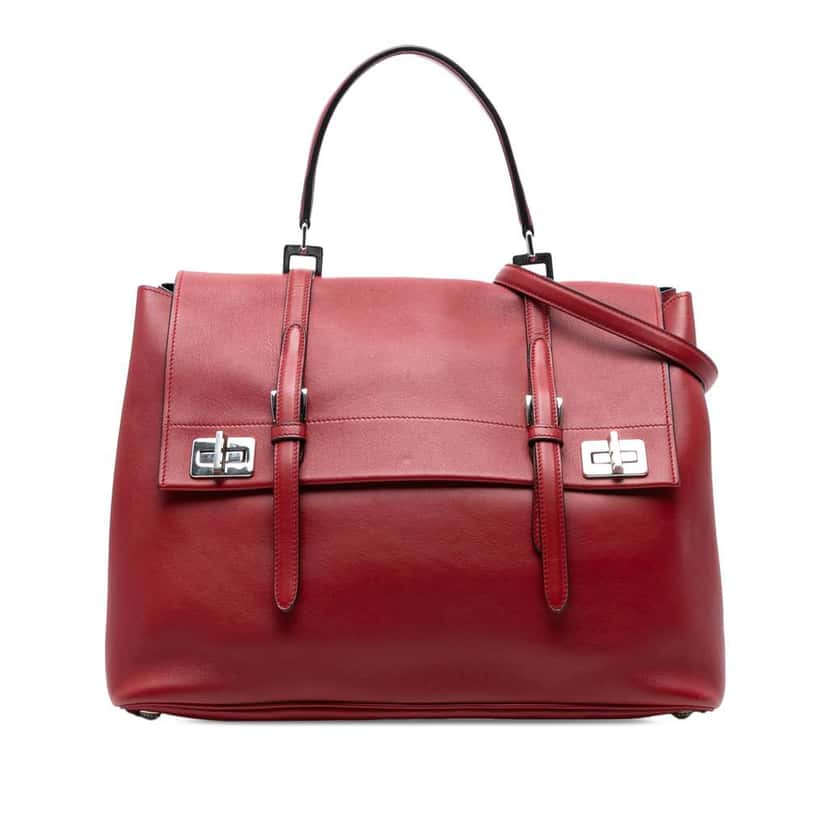 Prada Soft Calf Double Turnlock Satchel Red Leather Good condition - Front View