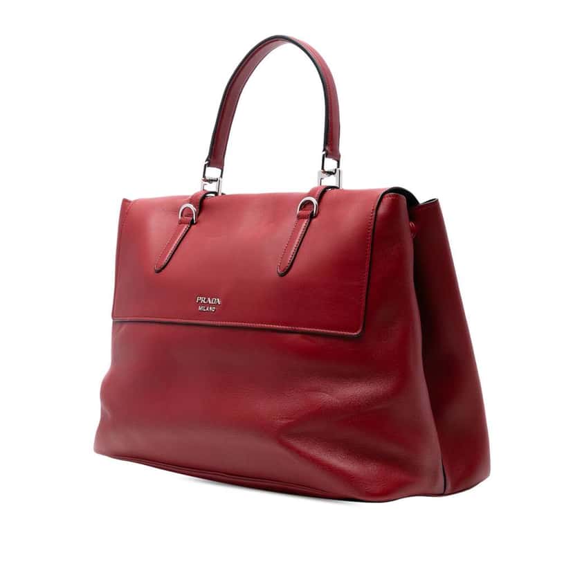 Prada Soft Calf Double Turnlock Satchel Red Leather Good condition - Back View
