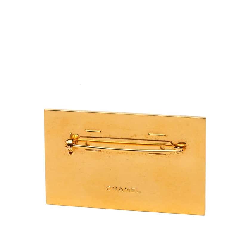 Chanel Gold Plated Logo Plate Brooch Gold Metal Good condition - Back View