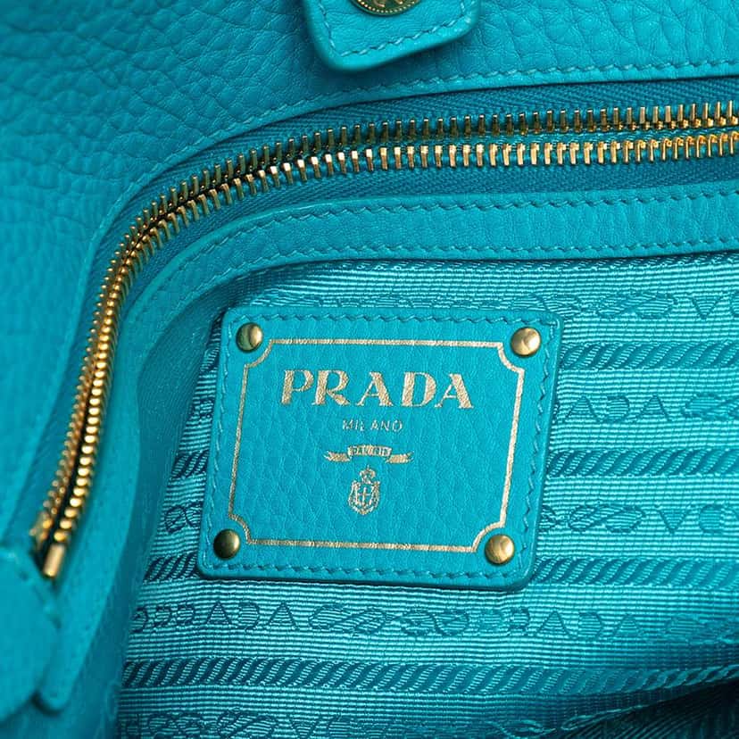 Prada Vitello Daino Open Convertible Tote Blue Leather Good condition - Box View