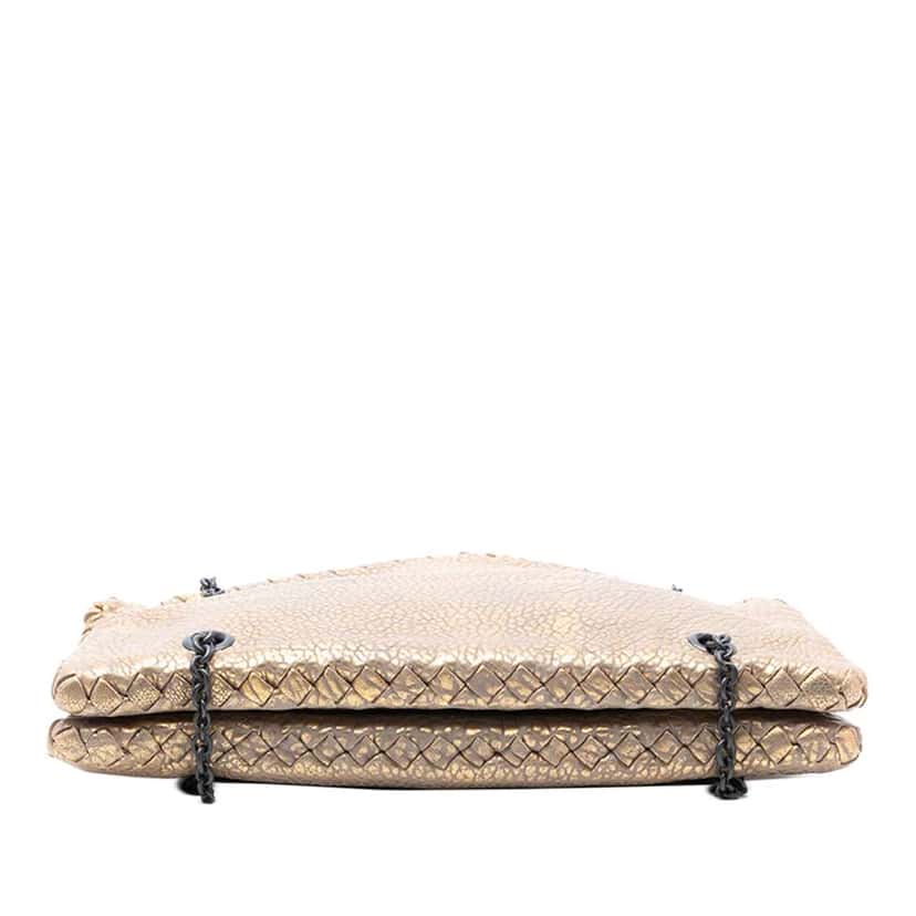 Bottega Veneta Intrecciato Trimmed Metallic Leather Duo Shoulder Bag Gold Leather Very good condition - Inside View