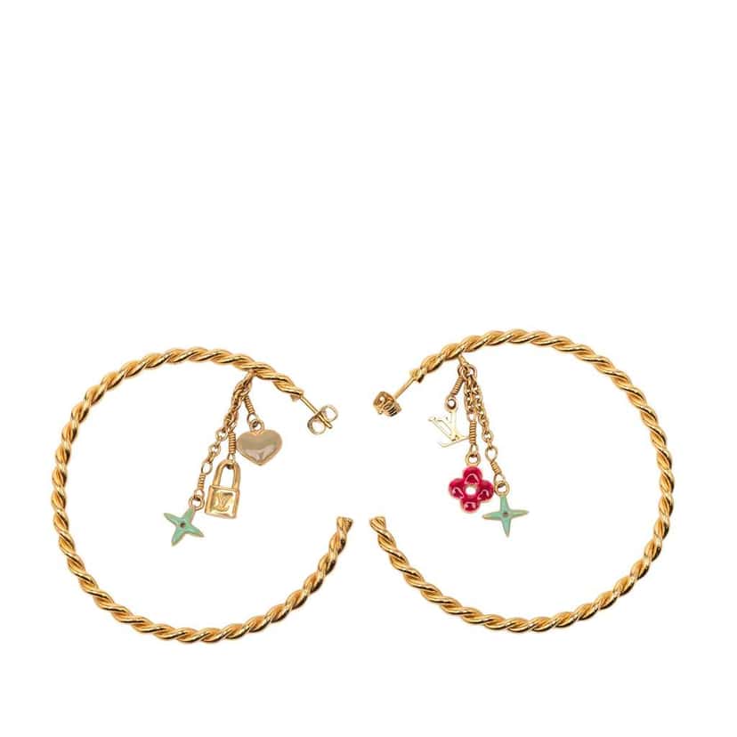 Louis Vuitton Gold Plated Enamel Sweet Monogram Hoop Earrings Gold Metal Good condition - Back View