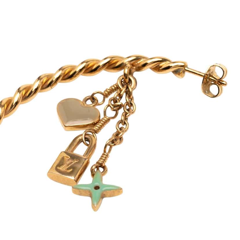Louis Vuitton Gold Plated Enamel Sweet Monogram Hoop Earrings Gold Metal Good condition - Model View