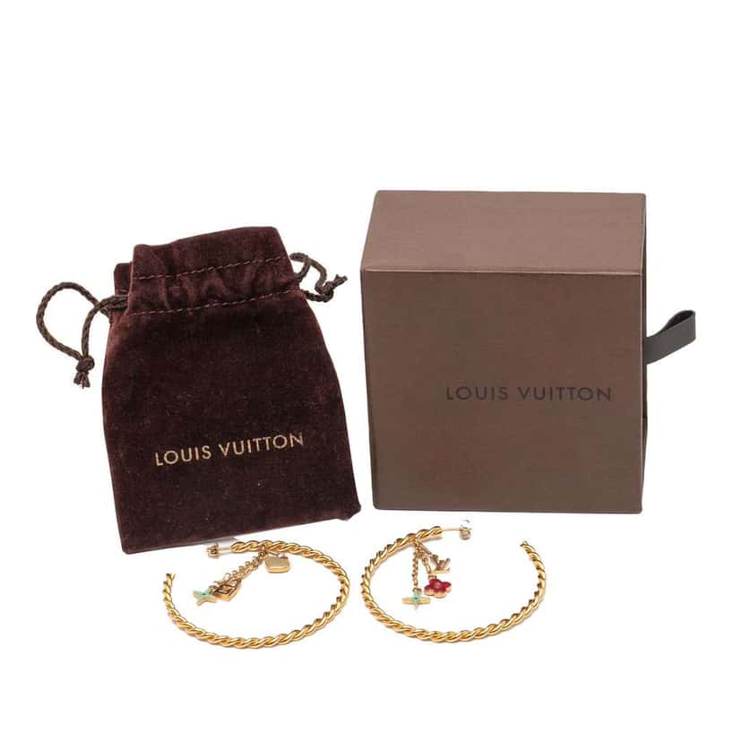 Louis Vuitton Gold Plated Enamel Sweet Monogram Hoop Earrings Gold Metal Good condition - Box View