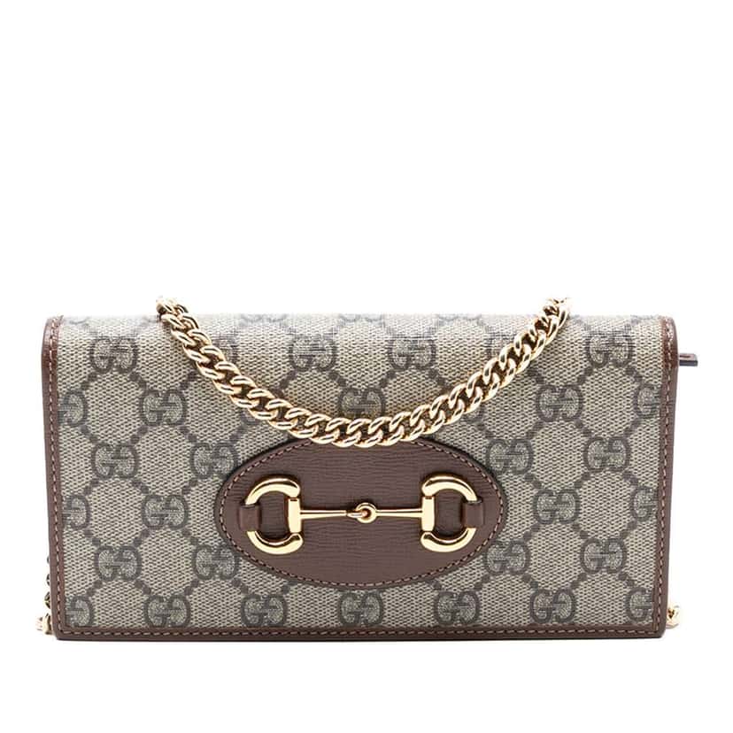Gucci GG Supreme Horsebit 1955 Wallet On Chain Brown Canvas Good condition - Front View