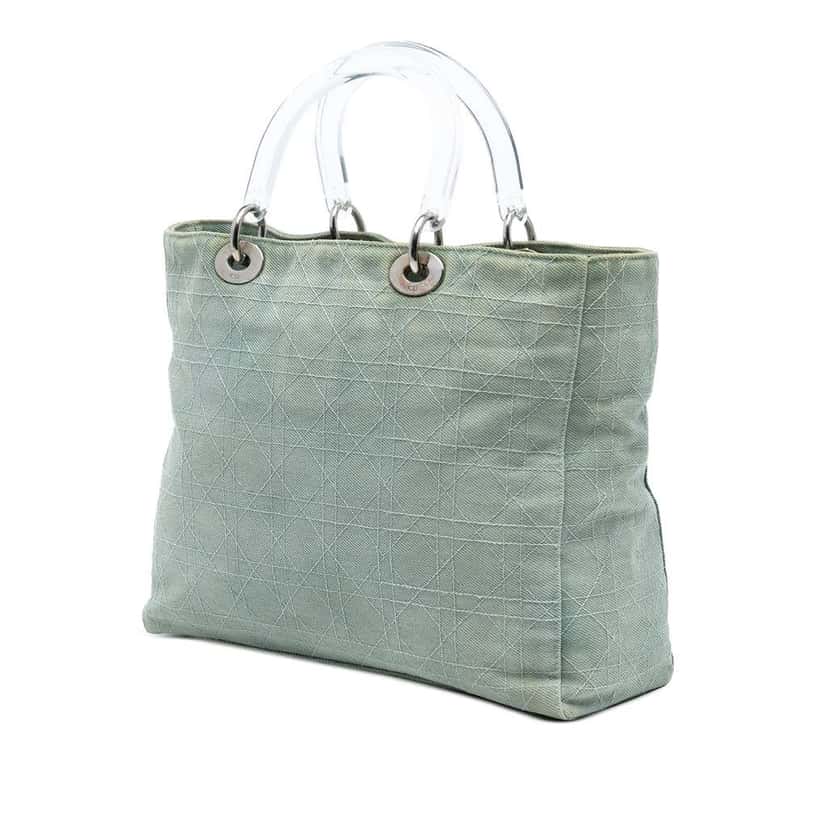 Dior Large Denim Cannage Acrylic Handles Lady Dior Blue Denim Good condition - Back View