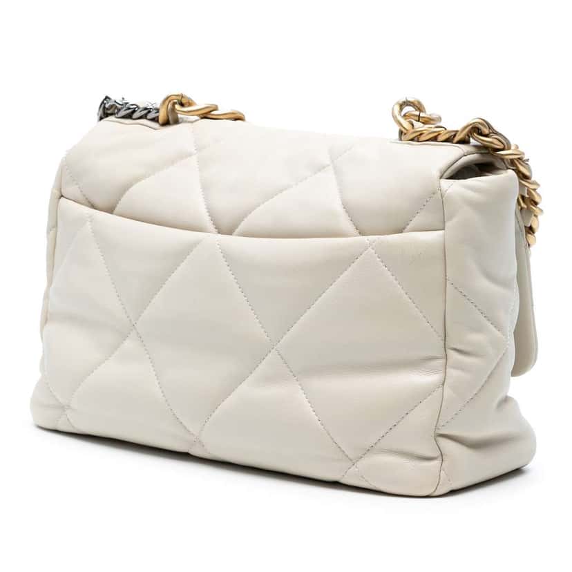 Chanel Large Lambskin 19 Flap White Leather Good condition - Back View