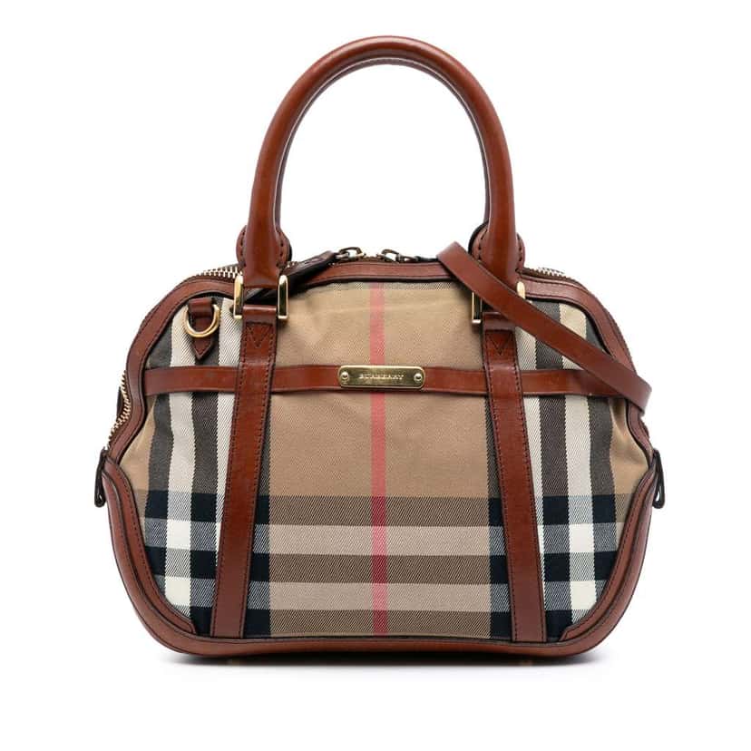 Burberry Small Leather Trimmed House Check Canvas Bridle Orchard Satchel Brown Canvas Good condition - Front View