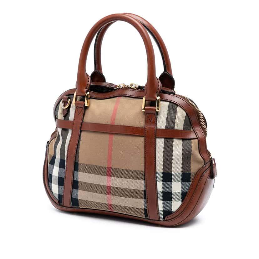Burberry Small Leather Trimmed House Check Canvas Bridle Orchard Satchel Brown Canvas Good condition - Back View