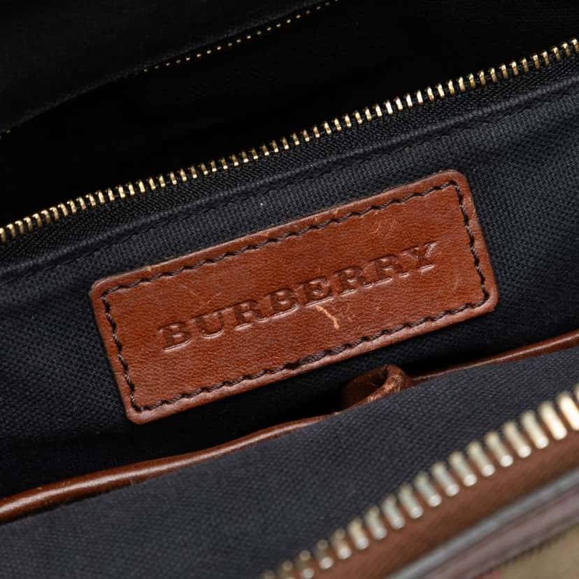 Burberry Small Leather Trimmed House Check Canvas Bridle Orchard Satchel Brown Canvas Good condition - Box View