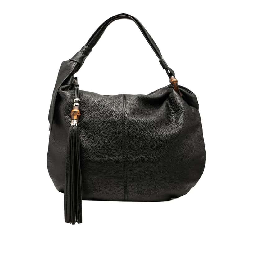 Gucci Medium Leather Bamboo Jungle Hobo Black Leather Good condition - Front View