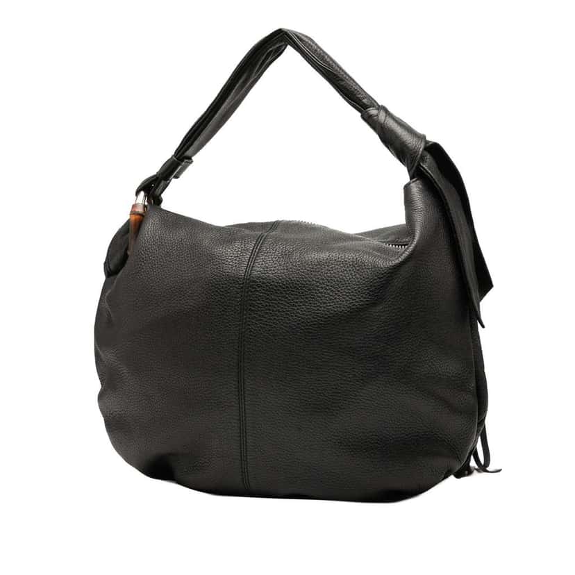 Gucci Medium Leather Bamboo Jungle Hobo Black Leather Good condition - Back View