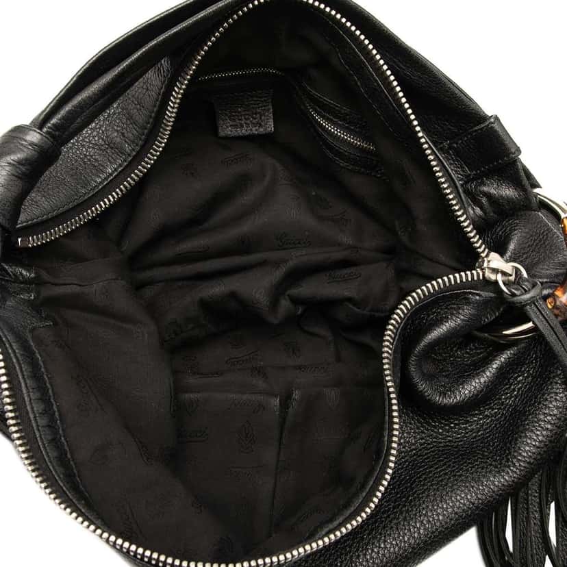 Gucci Medium Leather Bamboo Jungle Hobo Black Leather Good condition - Model View