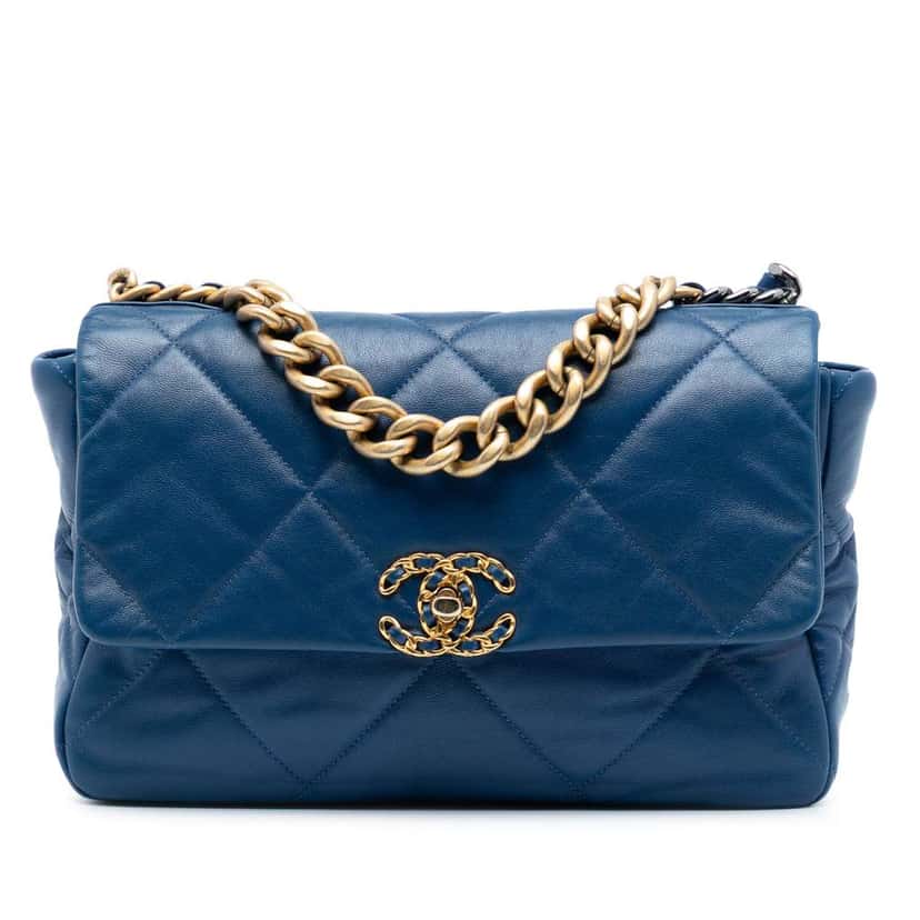 Chanel Large Lambskin 19 Flap Blue Leather Good condition - Front View