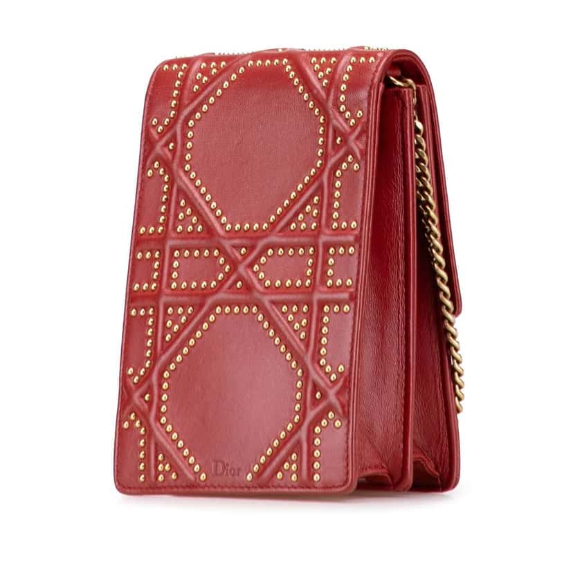 Dior Studded Lambskin Vertical Diorama Crossbody Red Leather Very good condition - Back View