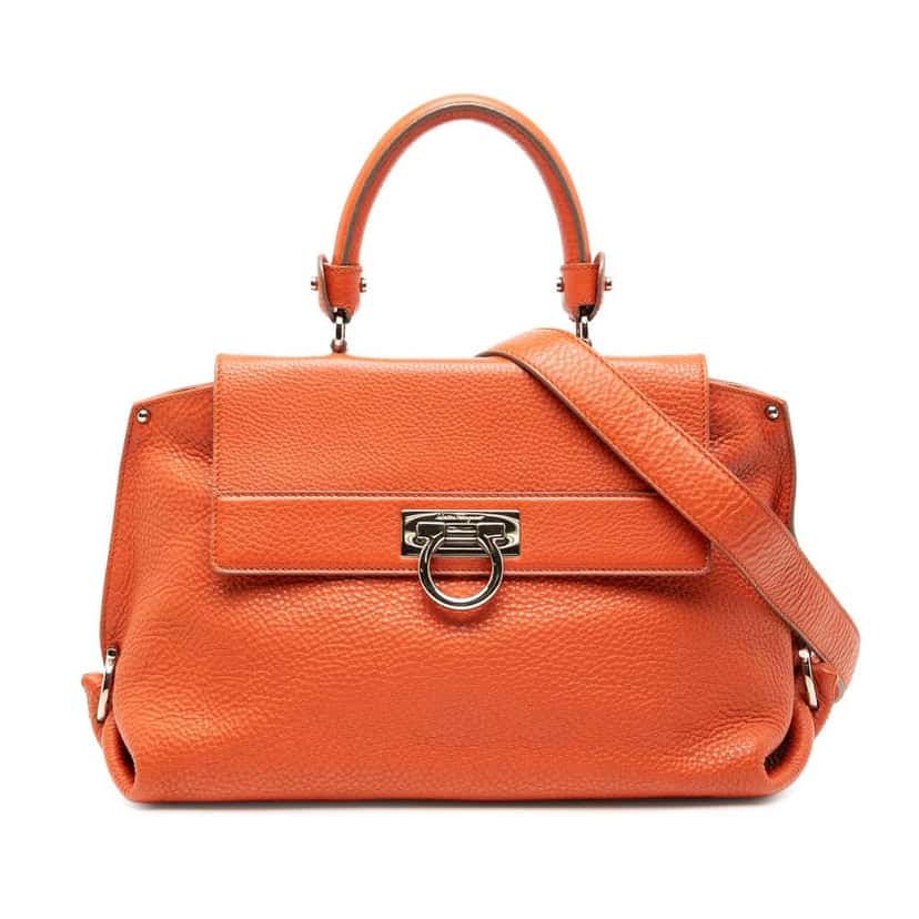 Salvatore Ferragamo Medium Leather Gancini Sofia Satchel Orange Leather Good condition - Front View