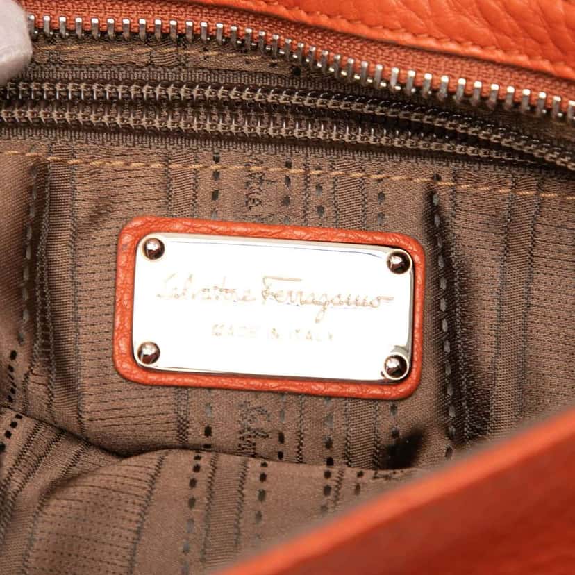 Salvatore Ferragamo Medium Leather Gancini Sofia Satchel Orange Leather Good condition - Box View