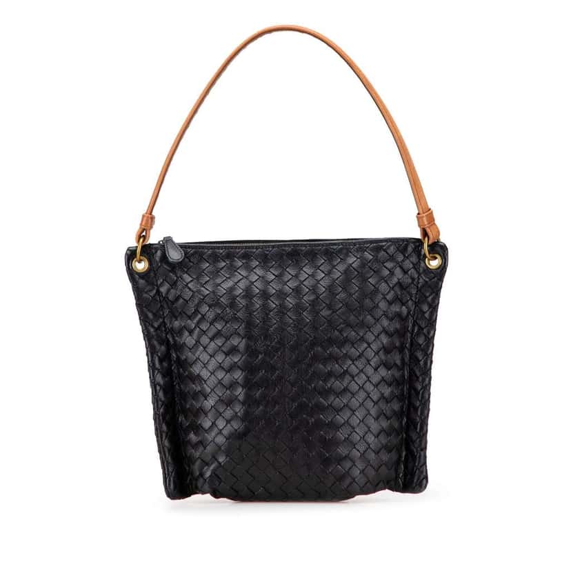 Bottega Veneta Nappa Intrecciato Shoulder Bag Black Leather Good condition - Front View