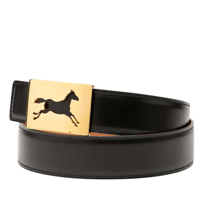 Hermès Box Calf Horse Buckle Belt Black Leather Good condition - Back View