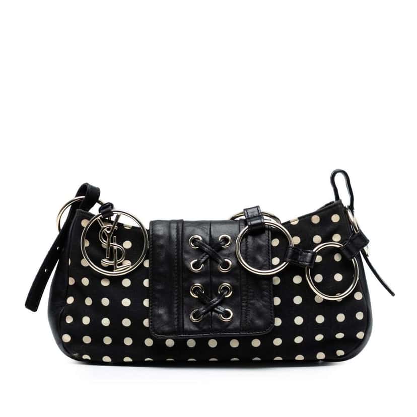 Saint Laurent Polka Dot Print Canvas Saharienne Shoulder Bag Black Canvas Good condition - Front View