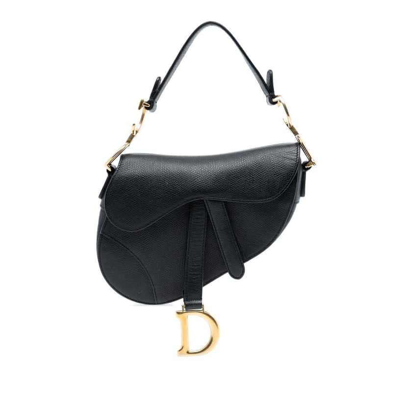 Dior Mini Grained Calfskin Saddle Bag Black Leather Good condition - Front View