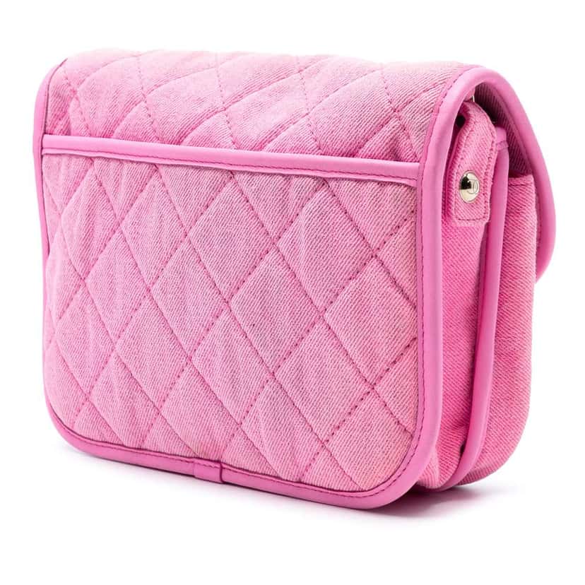 Chanel Small CC Quilted Denim Messenger Flap Pink Denim Very good condition - Back View