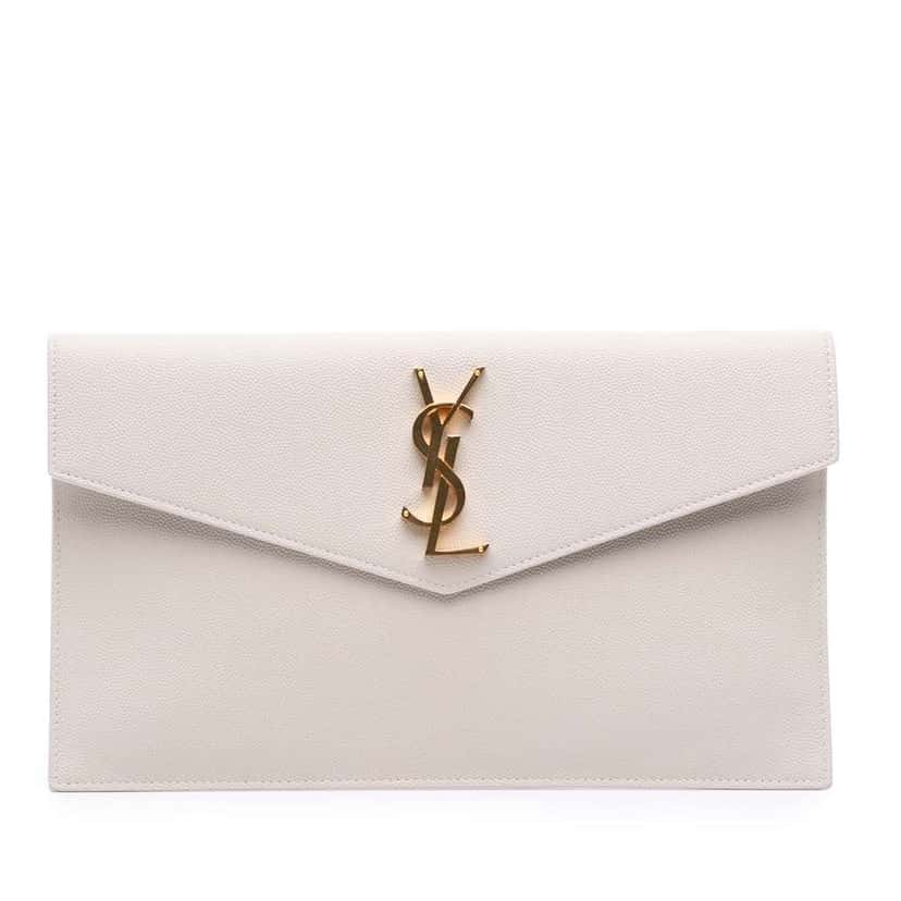 Saint Laurent Grain De Poudre Uptown Pouch White Leather Good condition - Front View