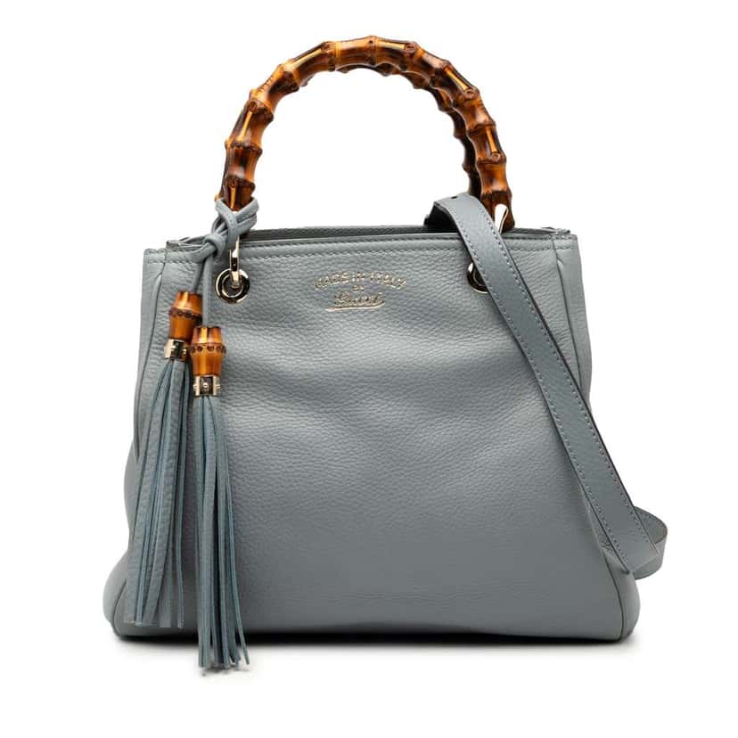 Gucci Small Calfskin Bamboo Shopper Satchel Blue Leather Good condition - Front View