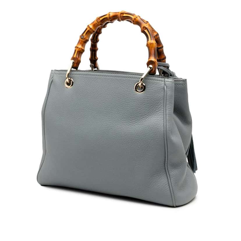 Gucci Small Calfskin Bamboo Shopper Satchel Blue Leather Good condition - Back View