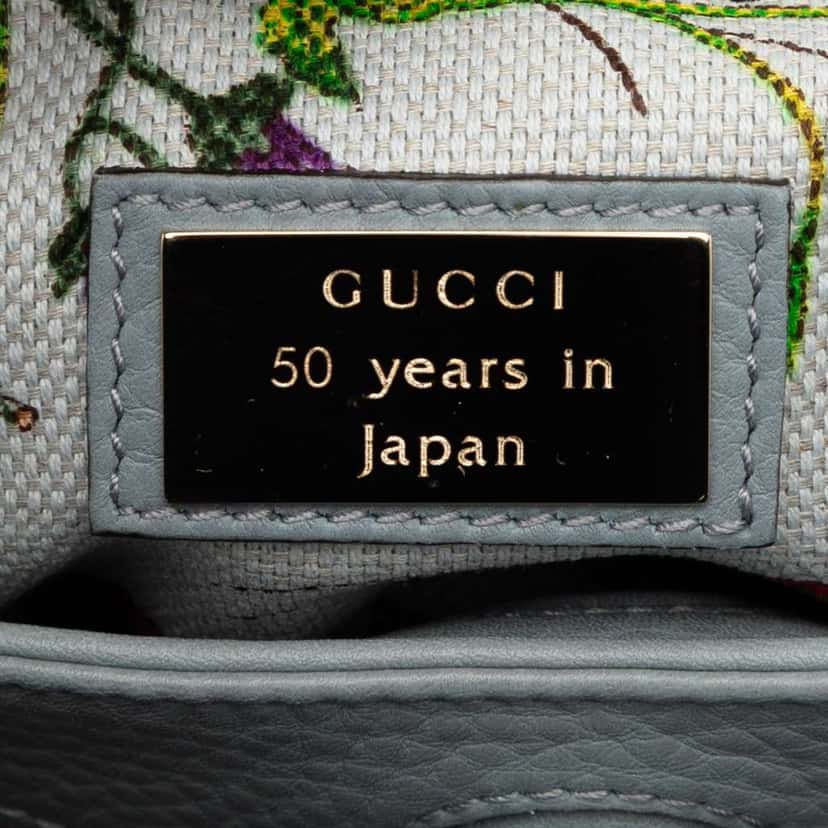 Gucci Small Calfskin Bamboo Shopper Satchel Blue Leather Good condition - Box View