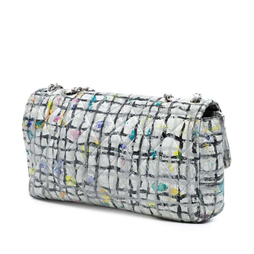 Chanel Medium Calfskin Hand Painted Graffiti Flap White Leather Good condition - Back View