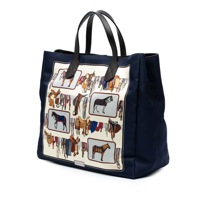 Gucci Nylon Horse Frame Print Tote Blue Good condition - Back View