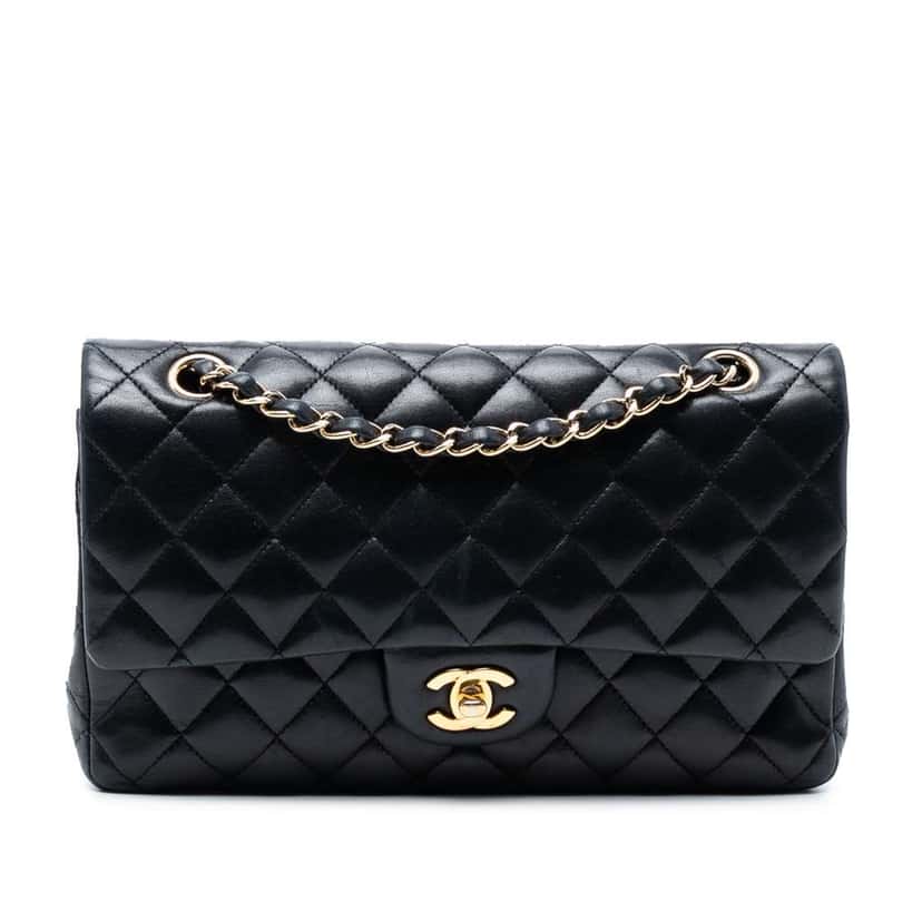 Chanel Medium Classic Lambskin Double Flap Black Leather Good condition - Front View