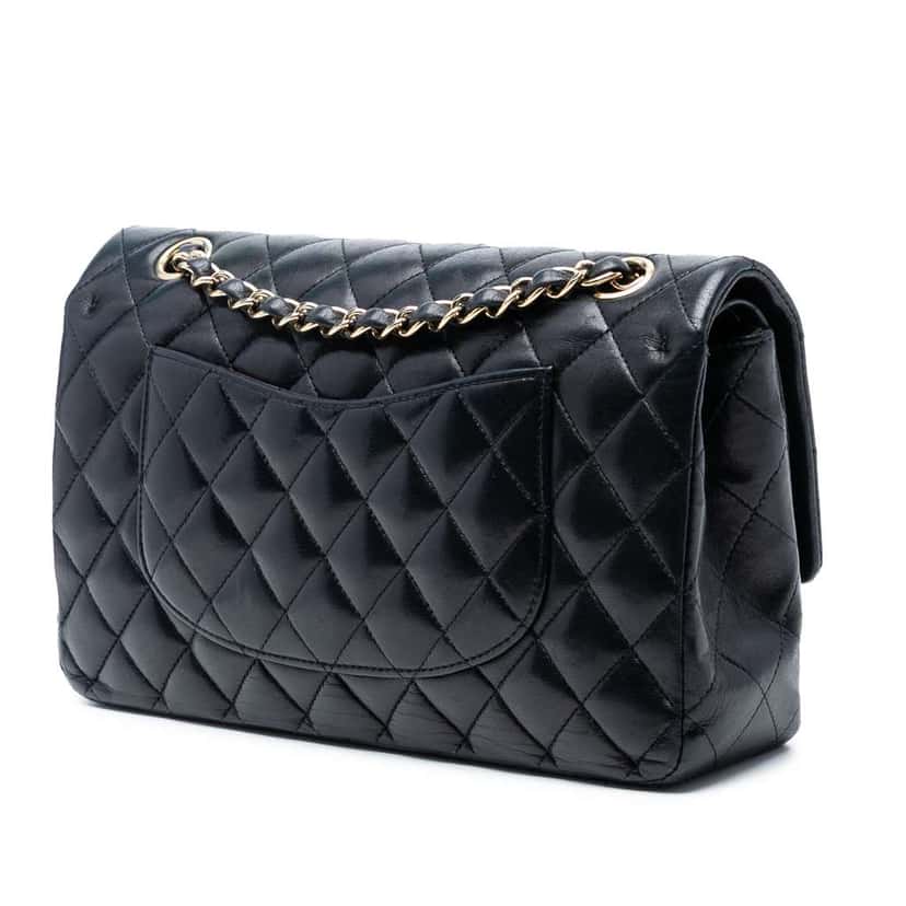 Chanel Medium Classic Lambskin Double Flap Black Leather Good condition - Back View