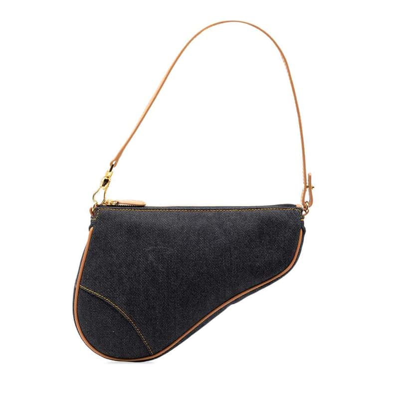 Dior Mini Denim Saddle Pochette Blue Denim Very good condition - Front View
