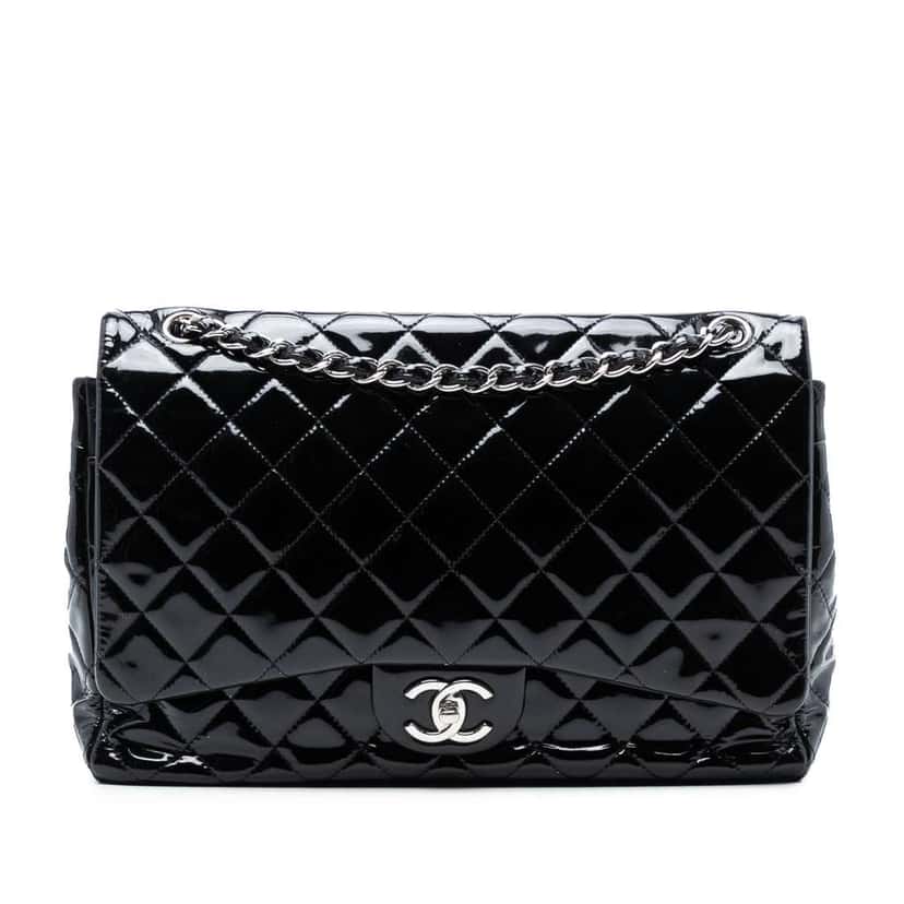 Chanel Maxi Classic Patent Double Flap Black Leather Good condition - Front View