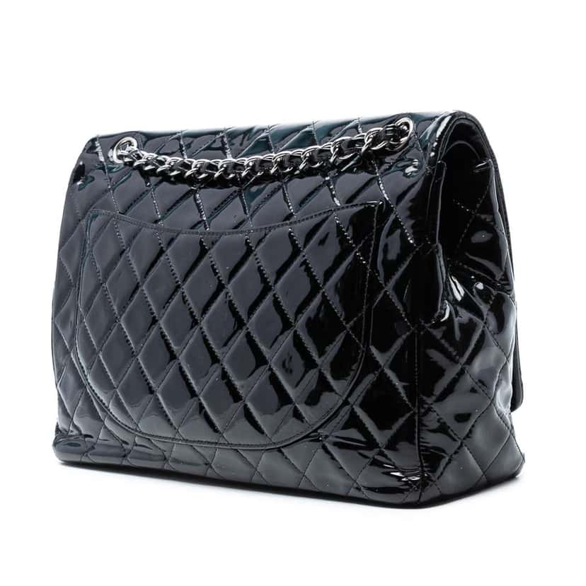 Chanel Maxi Classic Patent Double Flap Black Leather Good condition - Back View