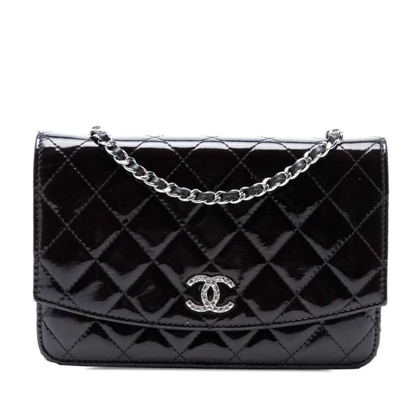 Chanel CC Quilted Patent Brilliant Wallet On Chain Purple Leather Good condition - Front View