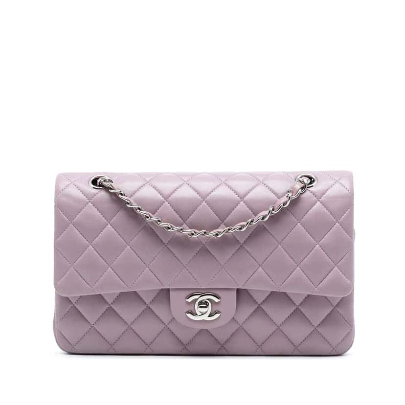 Chanel Medium Classic Lambskin Double Flap Purple Leather Good condition - Front View