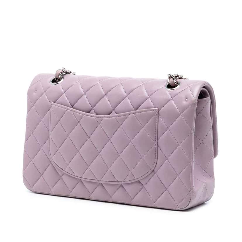 Chanel Medium Classic Lambskin Double Flap Purple Leather Good condition - Back View