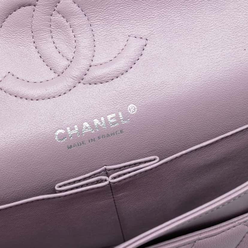 Chanel Medium Classic Lambskin Double Flap Purple Leather Good condition - Box View